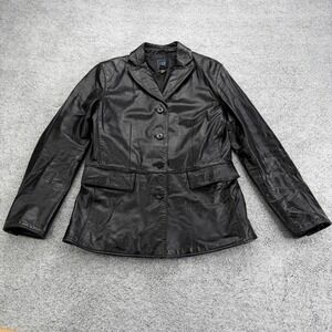 Vintage GAP Leather Jacket Womens XS Black Distressed Flap Pocket Y2K 90s Blazer